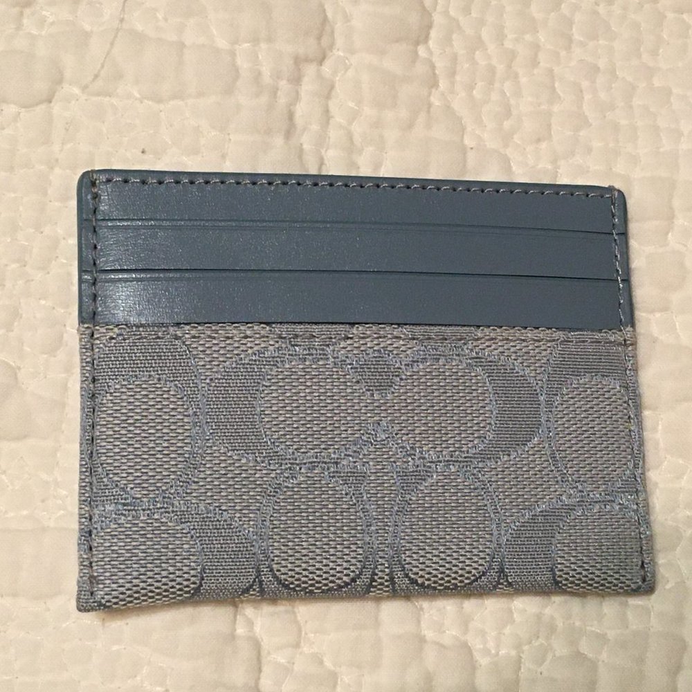 COACH Mini Skinny Card Case In Signature Jacquard Marble Blue color - New - $65